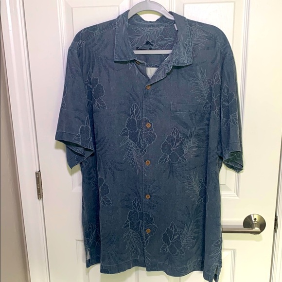 Tommy Bahama Blue Floral short sleeved Button-Up Shirt silk size XL - Picture 1 of 8